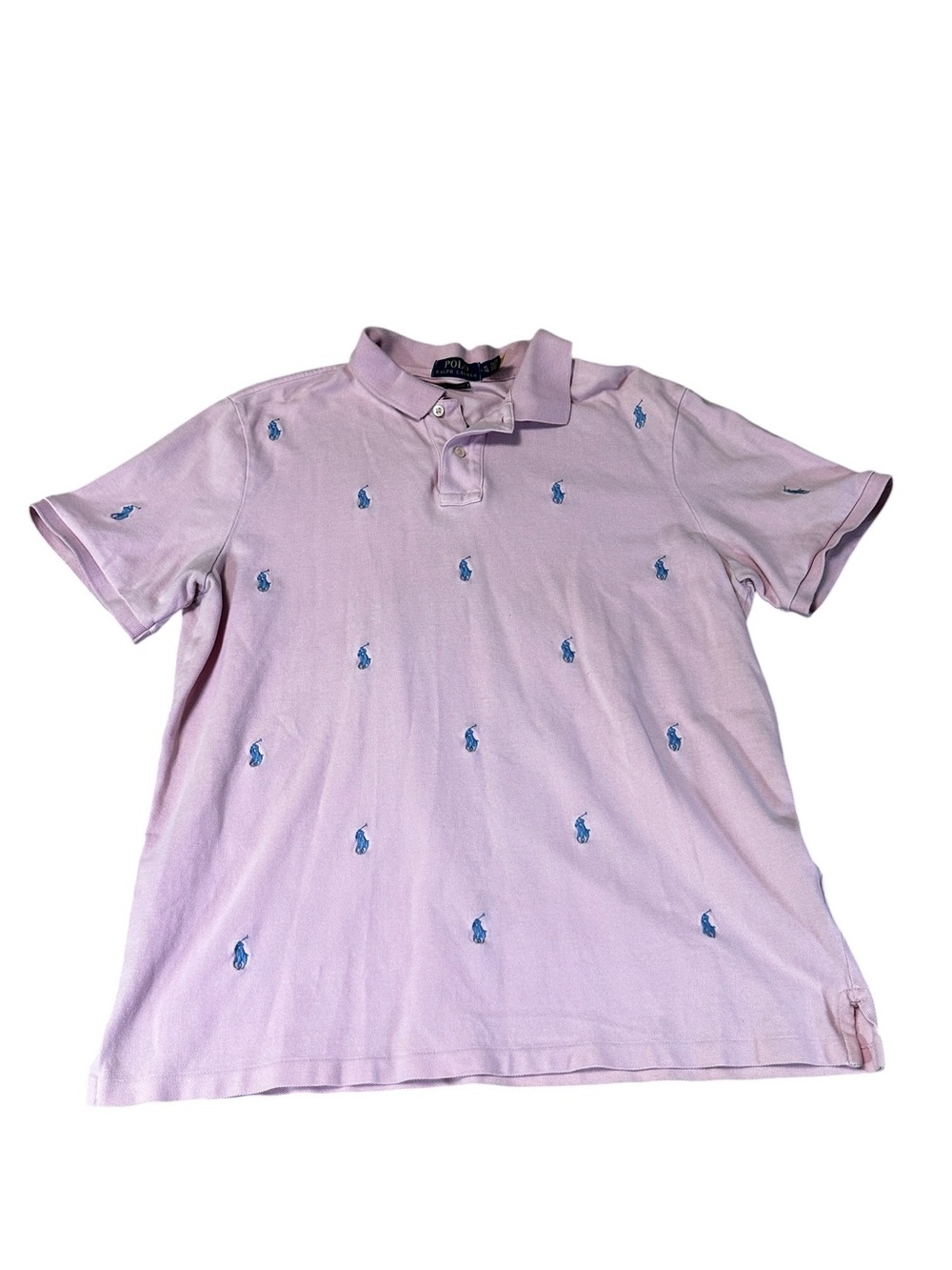 Y2K Polo Ralph Lauren Classic Fit XL Pink All Over Pony Embroidered Polo Shirt